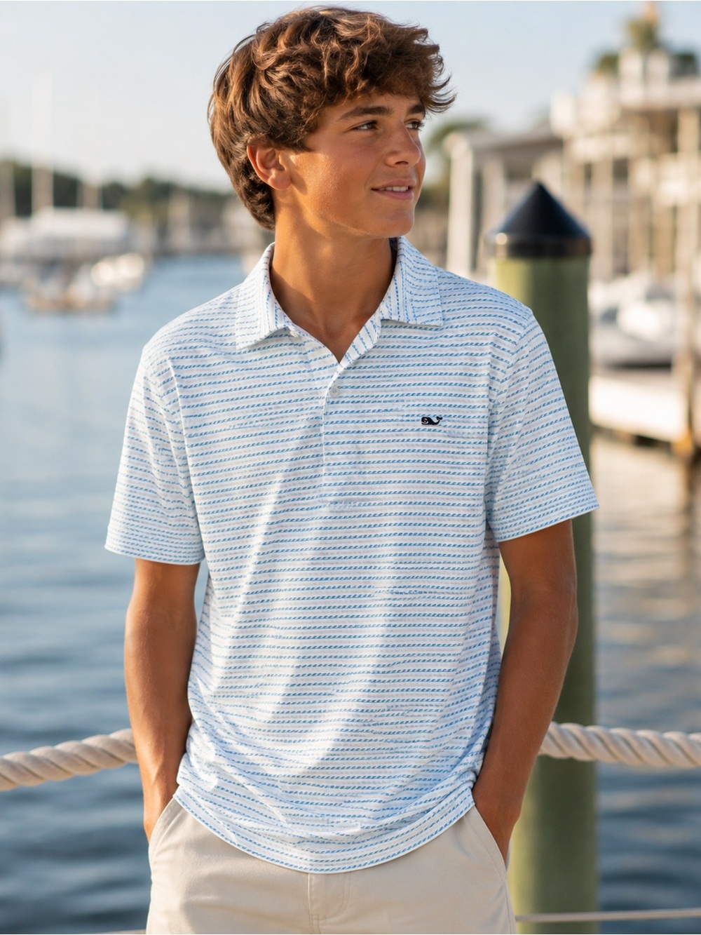 Boys Vineyard Vines ON-THE-GO SANKATY Performance Polo - Wave Print Large